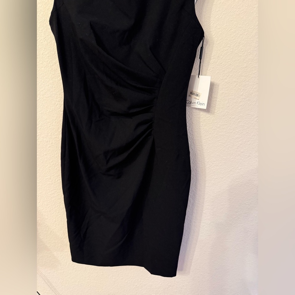 NWT Calvin Klein Cap Sleeve Black Bodycon Sheath Midi Dress Size 2P - Picture 4 of 10